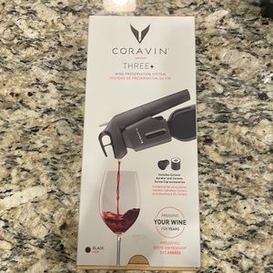 NIB Coravin Three+ Wine Preservation System—never opened or used, details on box